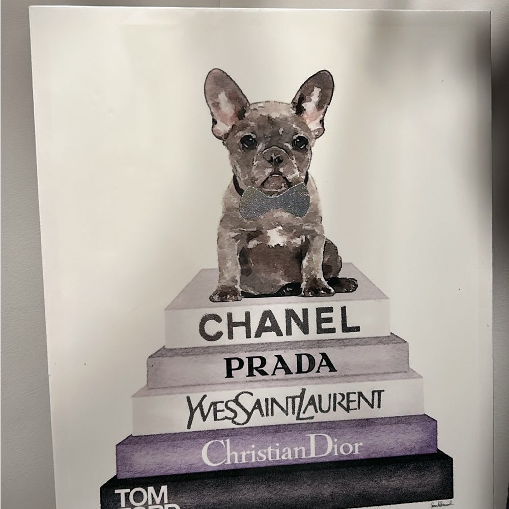 CHANEL Wall Art with French Bulldog and Fashion Books